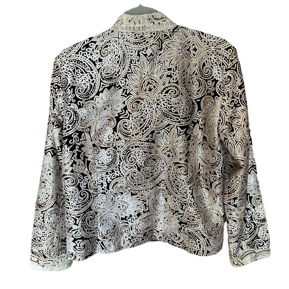 Chico’s Blazer Jacket 100% Silk Beige & Black Size 1 - Picture 2 of 6